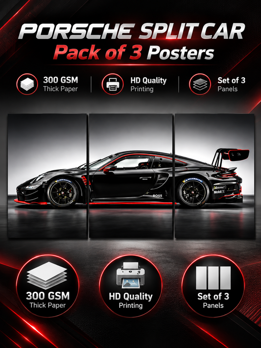Porsche Car Wall Posters Set of 3 (12x18 Inch) | Racing Car Wall Art | Premium HD Print 300 GSM | Room Decor for Bedroom, Living Room, Gaming Setup.